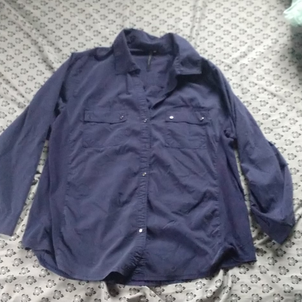 Blue women's button up shirt